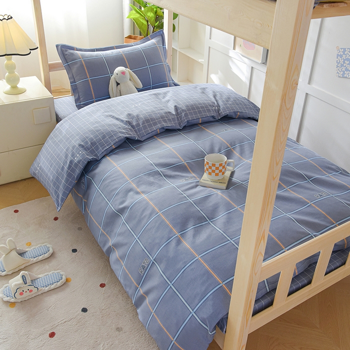 91家纺网 家纺一手货源 找家纺 鑫宇 2025新款全棉13372学生宿舍印花三件套上下铺六件套 新都时尚-灰