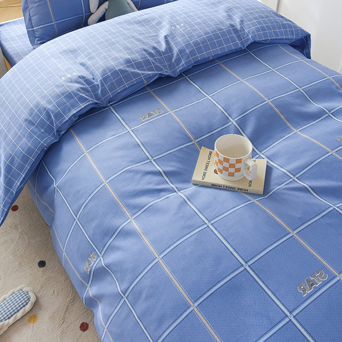 91家纺网 家纺一手货源 找家纺 鑫宇 2025新款全棉13372学生宿舍印花三件套上下铺六件套 新都时尚-蓝