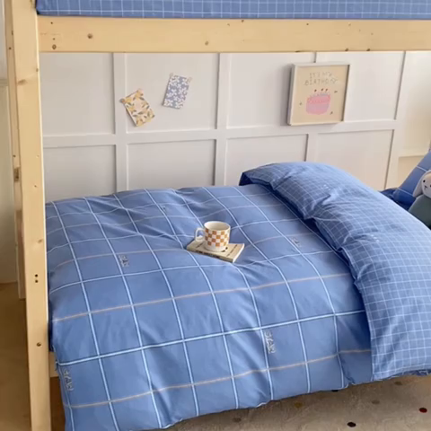 91家纺网 家纺一手货源 找家纺 鑫宇 2025新款全棉13372学生宿舍印花三件套上下铺六件套 新都时尚-蓝