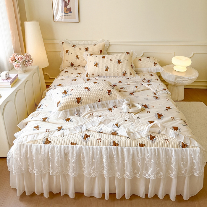 网红馆（ck家纺） 2025春夏新款印花凉感丝乳胶床裙凉席空调席夏被空调被 嘟嘟熊 茶