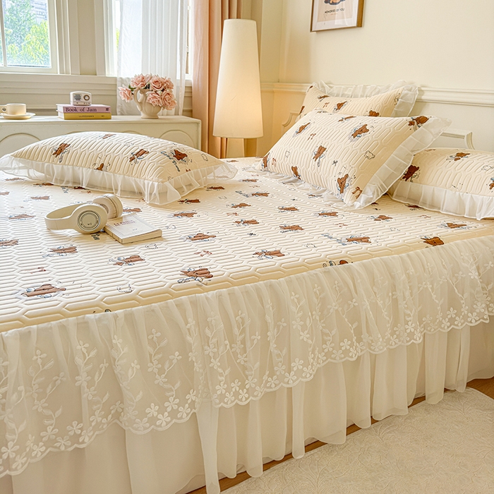 91家纺网 家纺一手货源 找家纺 网红馆（ck家纺） 2025春夏新款印花凉感丝乳胶床裙凉席空调席夏被空调被 嘟嘟熊 茶