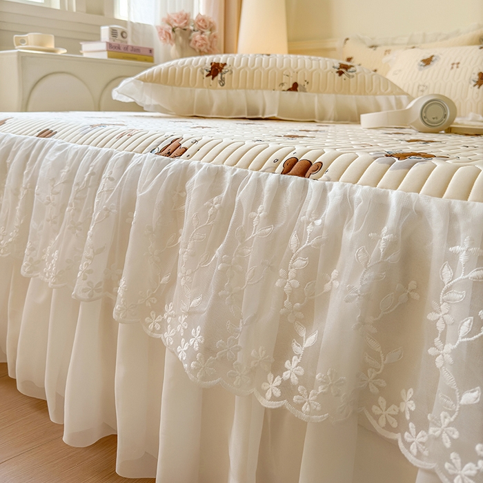 91家纺网 家纺一手货源 找家纺 网红馆（ck家纺） 2025春夏新款印花凉感丝乳胶床裙凉席空调席夏被空调被 嘟嘟熊 茶