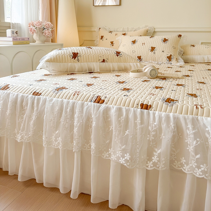 91家纺网 家纺一手货源 找家纺 网红馆（ck家纺） 2025春夏新款印花凉感丝乳胶床裙凉席空调席夏被空调被 嘟嘟熊 茶