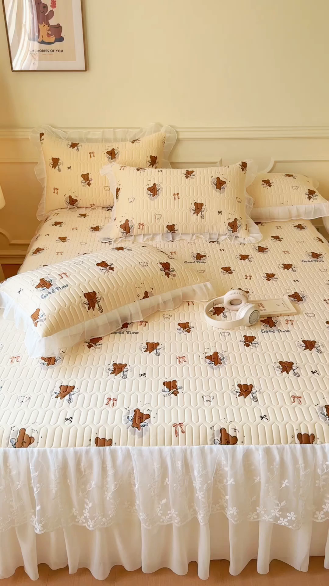 91家纺网 家纺一手货源 找家纺 网红馆（ck家纺） 2025春夏新款印花凉感丝乳胶床裙凉席空调席夏被空调被 嘟嘟熊 茶