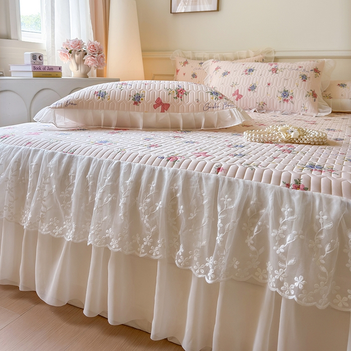 91家纺网 家纺一手货源 找家纺 网红馆（ck家纺） 2025春夏新款印花凉感丝乳胶床裙凉席空调席夏被空调被 蝴蝶花语 粉