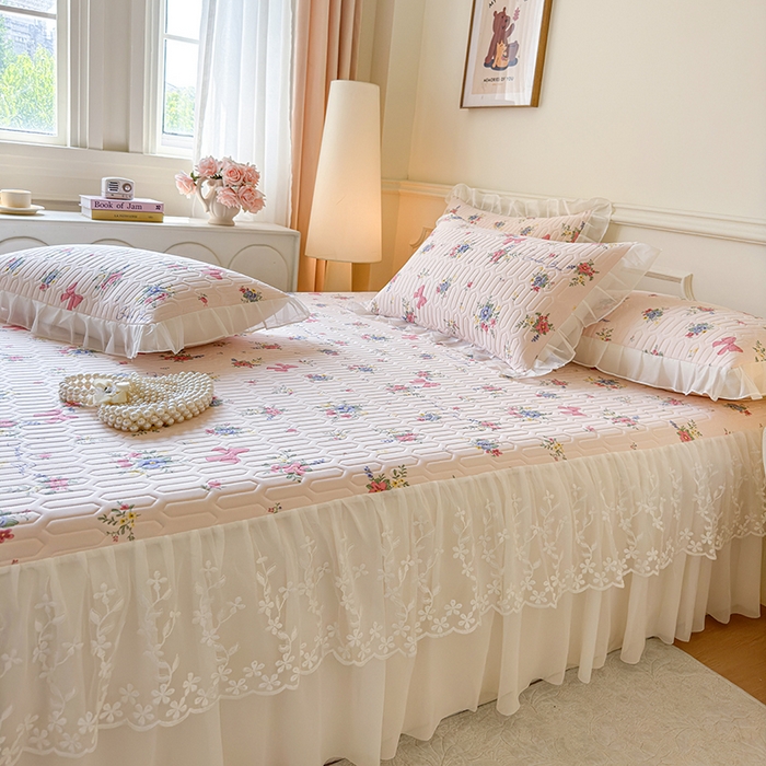 91家纺网 家纺一手货源 找家纺 网红馆（ck家纺） 2025春夏新款印花凉感丝乳胶床裙凉席空调席夏被空调被 蝴蝶花语 粉