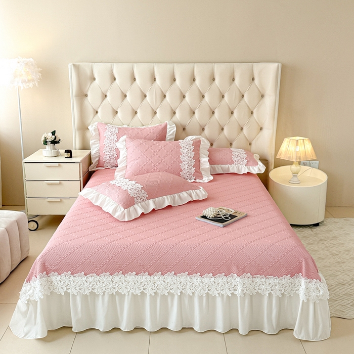 91家纺网 家纺一手货源 找家纺  2025新款PE凉豆豆安娜系列凉席夏被三件套 安娜-豆沙 