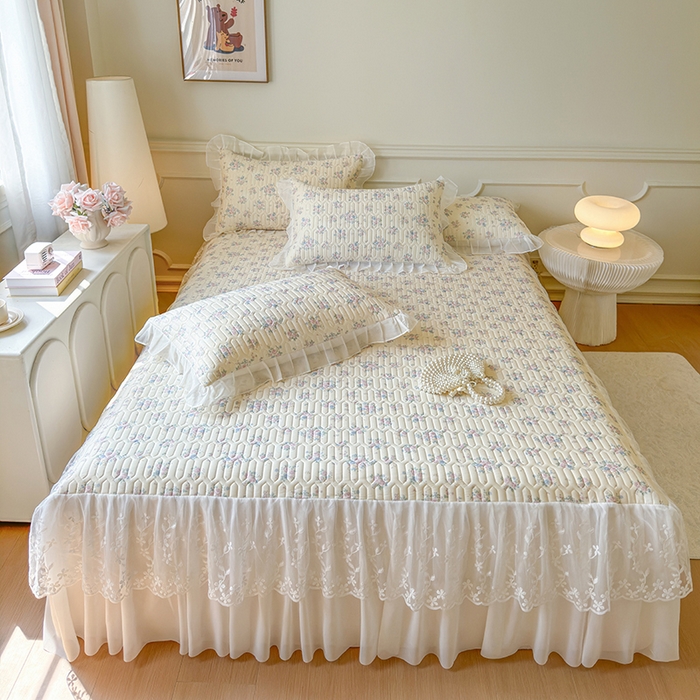 网红馆（ck家纺） 2025春夏新款印花凉感丝乳胶床裙凉席空调席夏被空调被 花田米