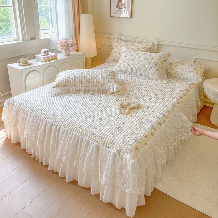 91家纺网 家纺一手货源 找家纺 网红馆（ck家纺） 2025春夏新款印花凉感丝乳胶床裙凉席空调席夏被空调被 花田米