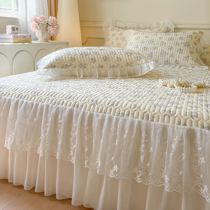 91家纺网 家纺一手货源 找家纺 网红馆（ck家纺） 2025春夏新款印花凉感丝乳胶床裙凉席空调席夏被空调被 花田米