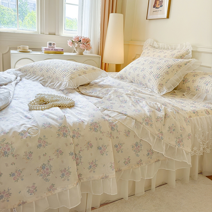 91家纺网 家纺一手货源 找家纺 网红馆（ck家纺） 2025春夏新款印花凉感丝乳胶床裙凉席空调席夏被空调被 花田米