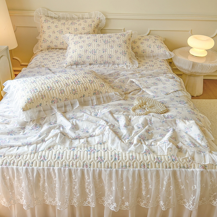 91家纺网 家纺一手货源 找家纺 网红馆（ck家纺） 2025春夏新款印花凉感丝乳胶床裙凉席空调席夏被空调被 花田米