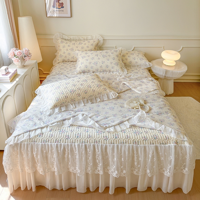 91家纺网 家纺一手货源 找家纺 网红馆（ck家纺） 2025春夏新款印花凉感丝乳胶床裙凉席空调席夏被空调被 花田米