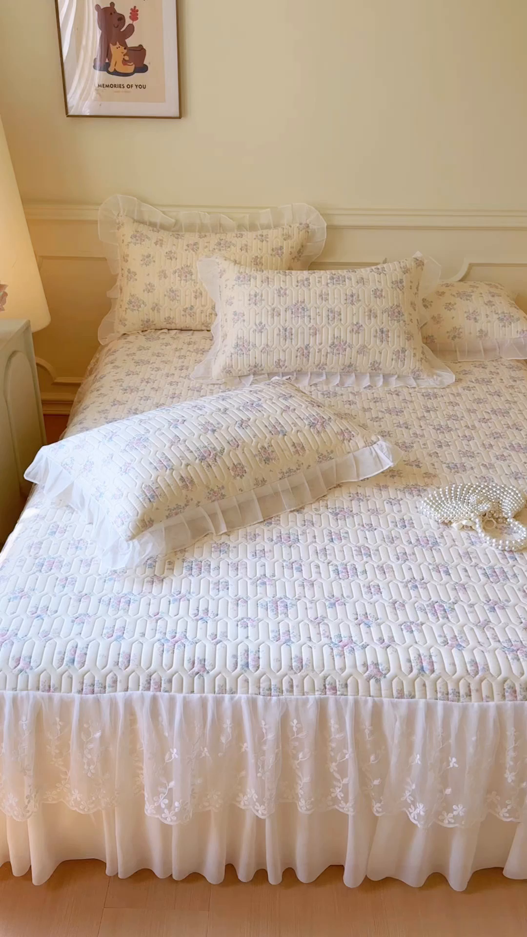 91家纺网 家纺一手货源 找家纺 网红馆（ck家纺） 2025春夏新款印花凉感丝乳胶床裙凉席空调席夏被空调被 花田米