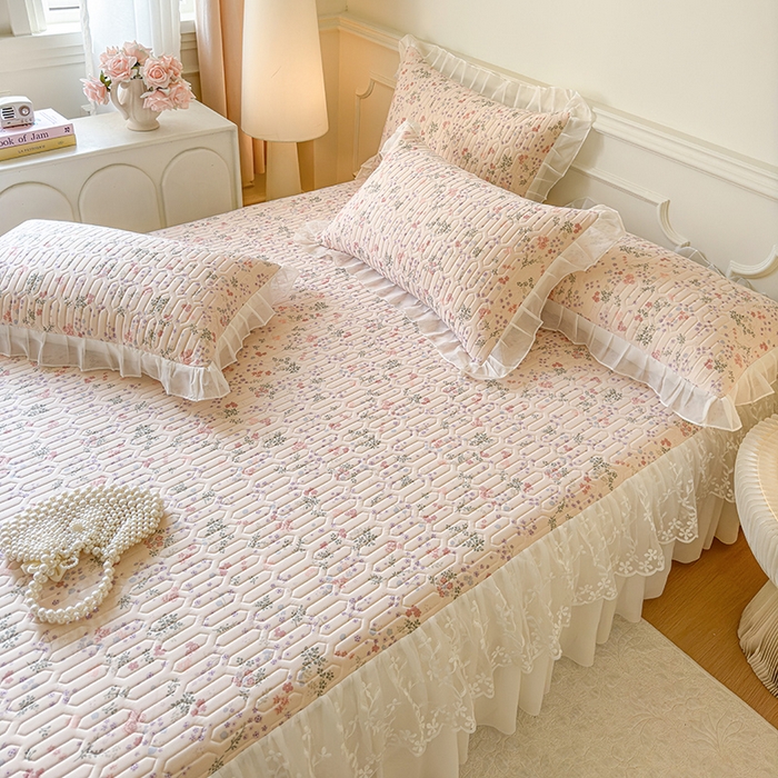 91家纺网 家纺一手货源 找家纺 网红馆（ck家纺） 2025春夏新款印花凉感丝乳胶床裙凉席空调席夏被空调被 花样年华 粉