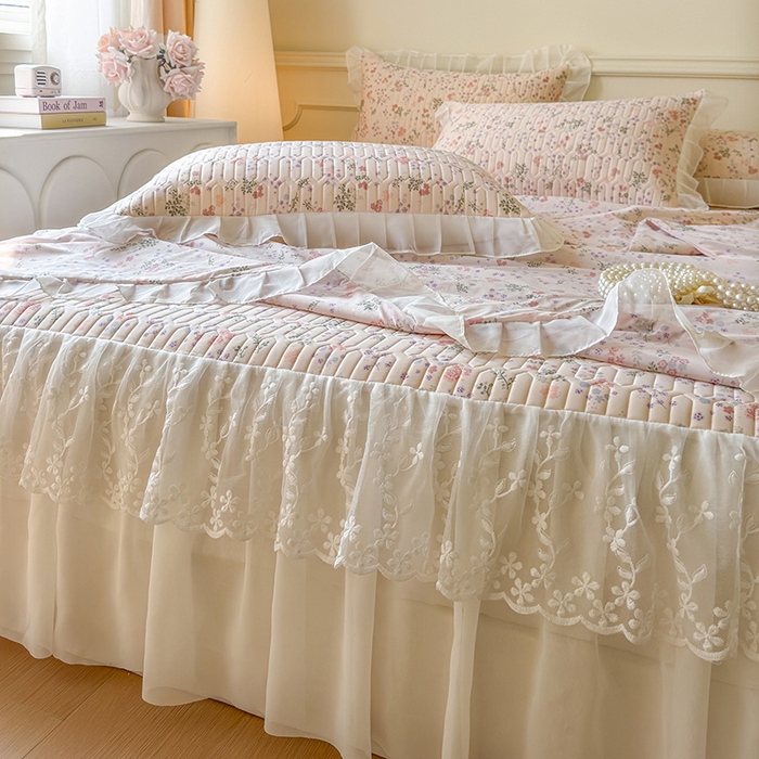 91家纺网 家纺一手货源 找家纺 网红馆（ck家纺） 2025春夏新款印花凉感丝乳胶床裙凉席空调席夏被空调被 花样年华 粉