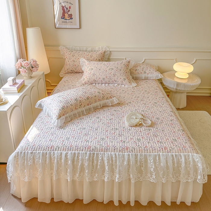 91家纺网 家纺一手货源 找家纺 网红馆（ck家纺） 2025春夏新款印花凉感丝乳胶床裙凉席空调席夏被空调被 花样年华 粉