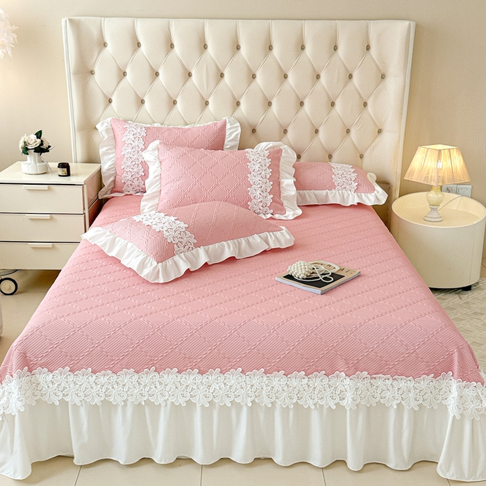 91家纺网 家纺一手货源 找家纺  2025新款PE凉豆豆安娜系列凉席夏被三件套 安娜-豆沙 