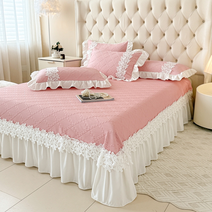 91家纺网 家纺一手货源 找家纺  2025新款PE凉豆豆安娜系列凉席夏被三件套 安娜-豆沙 