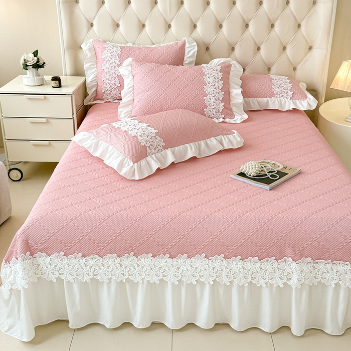 91家纺网 家纺一手货源 找家纺  2025新款PE凉豆豆安娜系列凉席夏被三件套 安娜-豆沙 