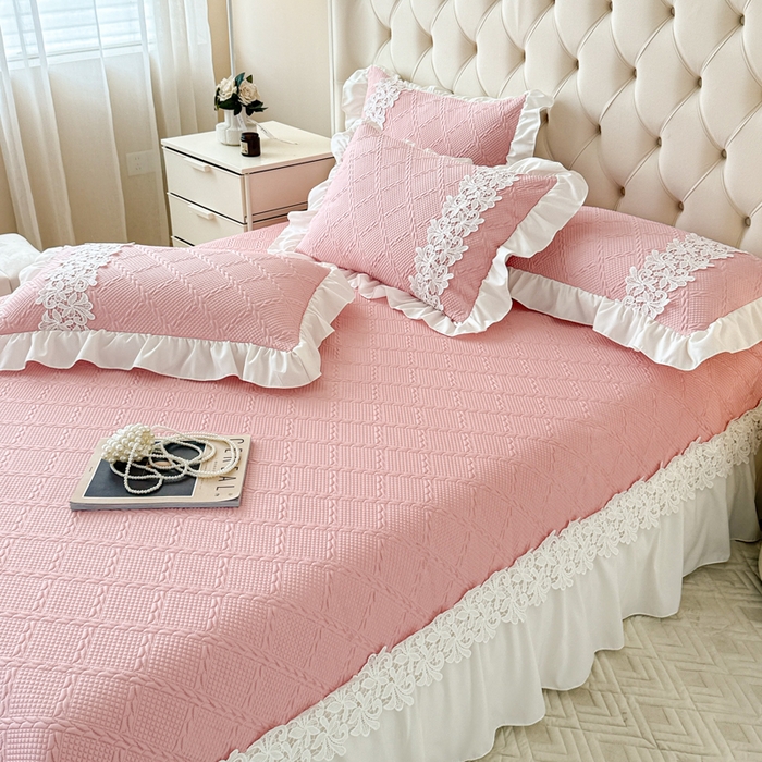 91家纺网 家纺一手货源 找家纺  2025新款PE凉豆豆安娜系列凉席夏被三件套 安娜-豆沙 