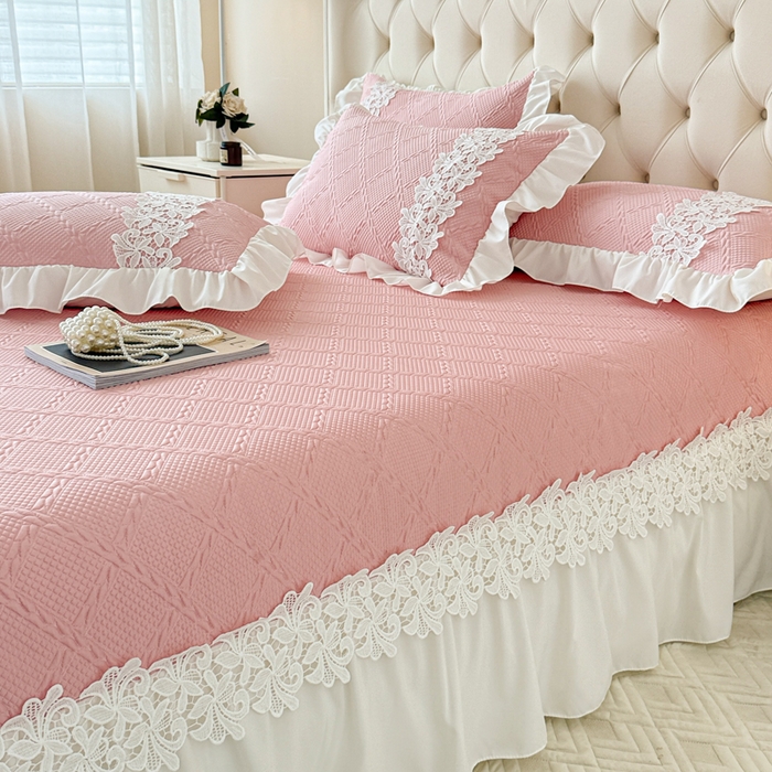 91家纺网 家纺一手货源 找家纺  2025新款PE凉豆豆安娜系列凉席夏被三件套 安娜-豆沙 