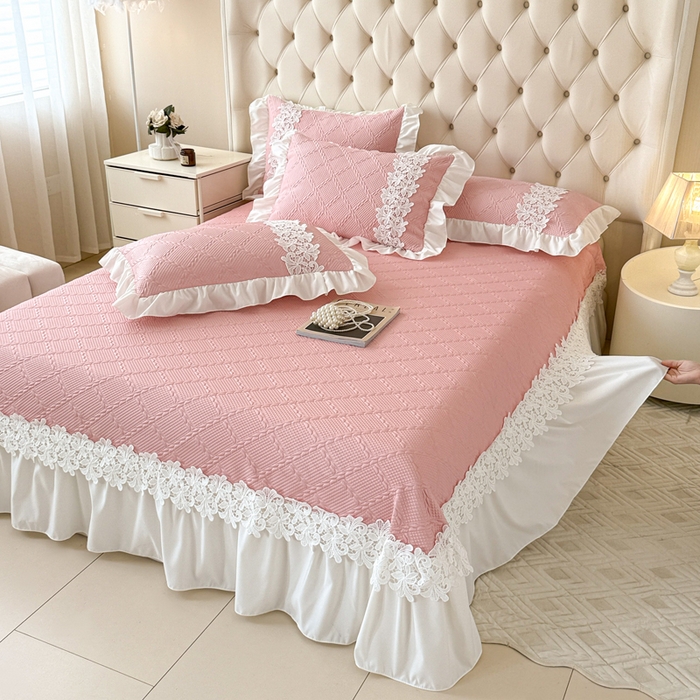 91家纺网 家纺一手货源 找家纺  2025新款PE凉豆豆安娜系列凉席夏被三件套 安娜-豆沙 