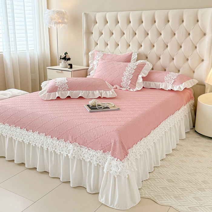 91家纺网 家纺一手货源 找家纺  2025新款PE凉豆豆安娜系列凉席夏被三件套 安娜-豆沙 