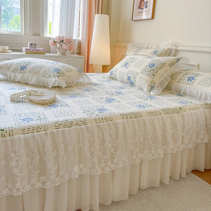 91家纺网 家纺一手货源 找家纺 网红馆（ck家纺） 2025春夏新款印花凉感丝乳胶床裙凉席空调席夏被空调被 卉雅 兰