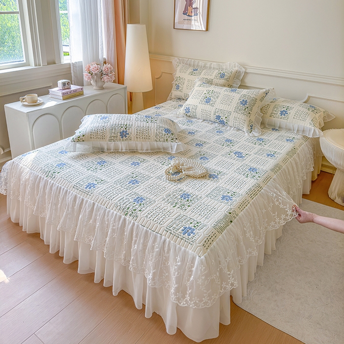 91家纺网 家纺一手货源 找家纺 网红馆（ck家纺） 2025春夏新款印花凉感丝乳胶床裙凉席空调席夏被空调被 卉雅 兰