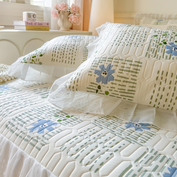 91家纺网 家纺一手货源 找家纺 网红馆（ck家纺） 2025春夏新款印花凉感丝乳胶床裙凉席空调席夏被空调被 卉雅 兰