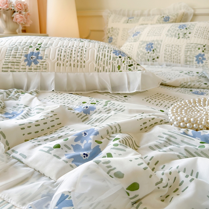 91家纺网 家纺一手货源 找家纺 网红馆（ck家纺） 2025春夏新款印花凉感丝乳胶床裙凉席空调席夏被空调被 卉雅 兰