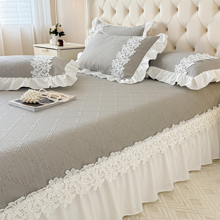 91家纺网 家纺一手货源 找家纺  2025新款PE凉豆豆安娜系列凉席夏被三件套 安娜-灰色