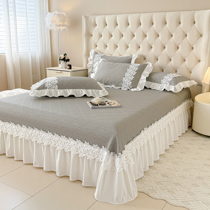 91家纺网 家纺一手货源 找家纺  2025新款PE凉豆豆安娜系列凉席夏被三件套 安娜-灰色