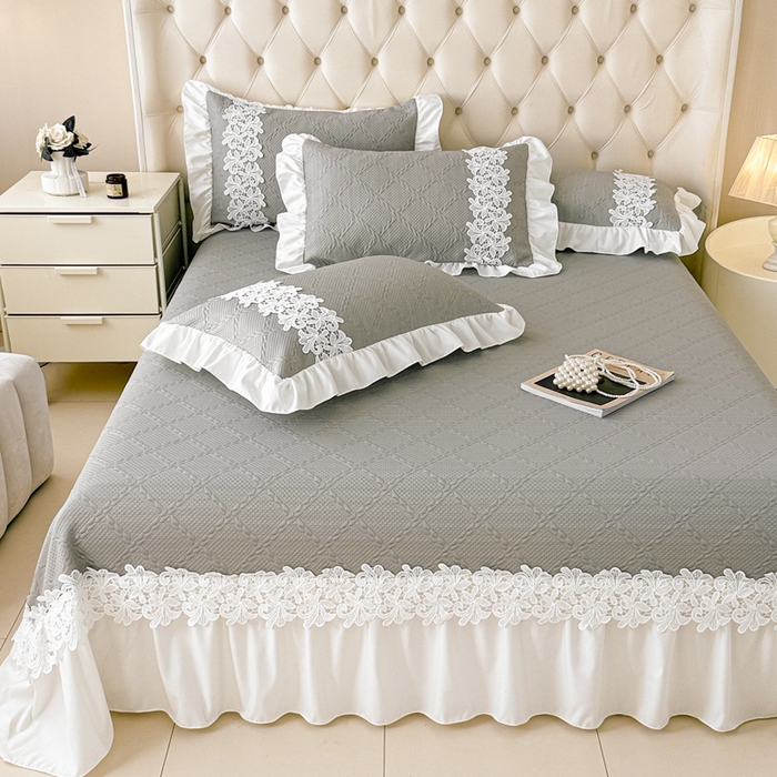 91家纺网 家纺一手货源 找家纺  2025新款PE凉豆豆安娜系列凉席夏被三件套 安娜-灰色