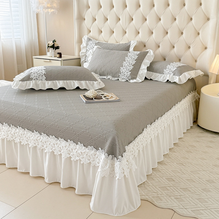 91家纺网 家纺一手货源 找家纺  2025新款PE凉豆豆安娜系列凉席夏被三件套 安娜-灰色