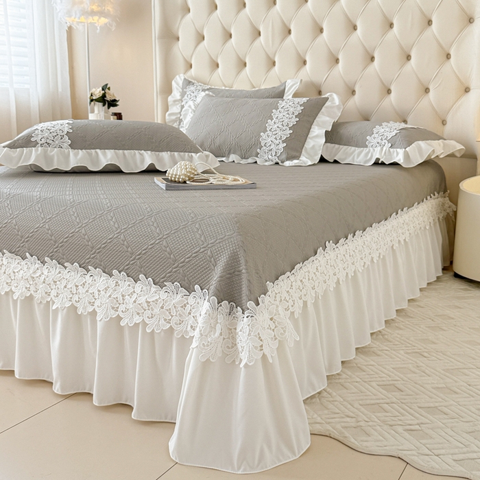 91家纺网 家纺一手货源 找家纺  2025新款PE凉豆豆安娜系列凉席夏被三件套 安娜-灰色