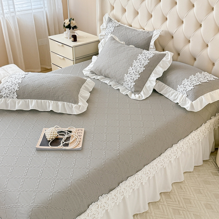 91家纺网 家纺一手货源 找家纺  2025新款PE凉豆豆安娜系列凉席夏被三件套 安娜-灰色