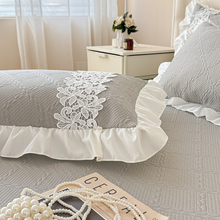 91家纺网 家纺一手货源 找家纺  2025新款PE凉豆豆安娜系列凉席夏被三件套 安娜-灰色