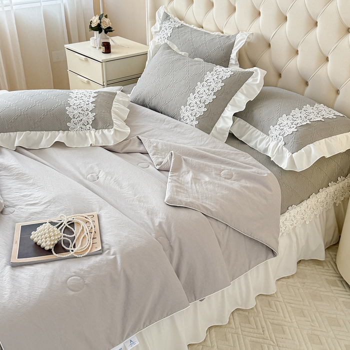 91家纺网 家纺一手货源 找家纺  2025新款PE凉豆豆安娜系列凉席夏被三件套 安娜-灰色