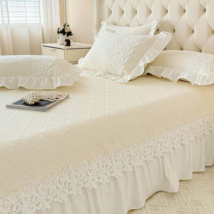 91家纺网 家纺一手货源 找家纺  2025新款PE凉豆豆安娜系列凉席夏被三件套 安娜-米白