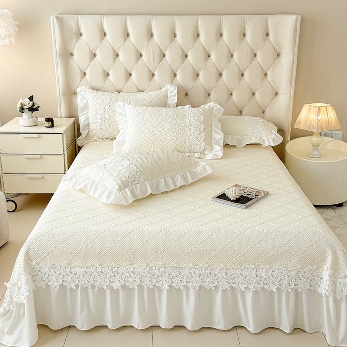 91家纺网 家纺一手货源 找家纺  2025新款PE凉豆豆安娜系列凉席夏被三件套 安娜-米白