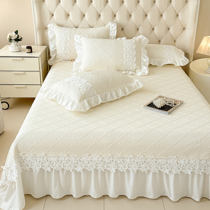 91家纺网 家纺一手货源 找家纺  2025新款PE凉豆豆安娜系列凉席夏被三件套 安娜-米白