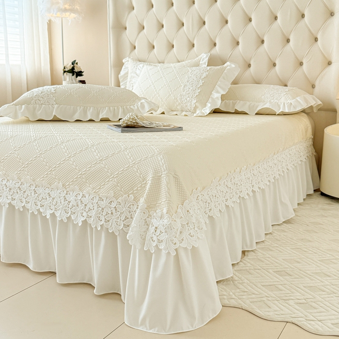 91家纺网 家纺一手货源 找家纺  2025新款PE凉豆豆安娜系列凉席夏被三件套 安娜-米白