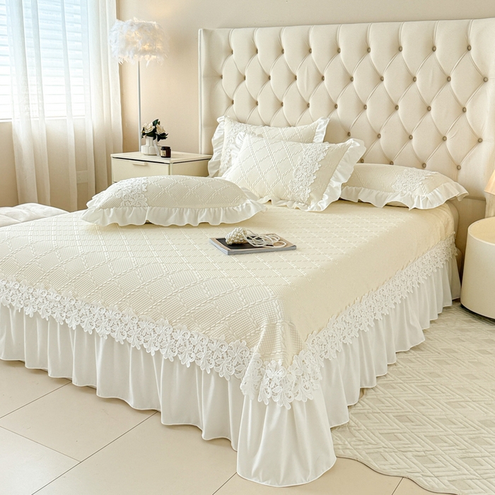 91家纺网 家纺一手货源 找家纺  2025新款PE凉豆豆安娜系列凉席夏被三件套 安娜-米白