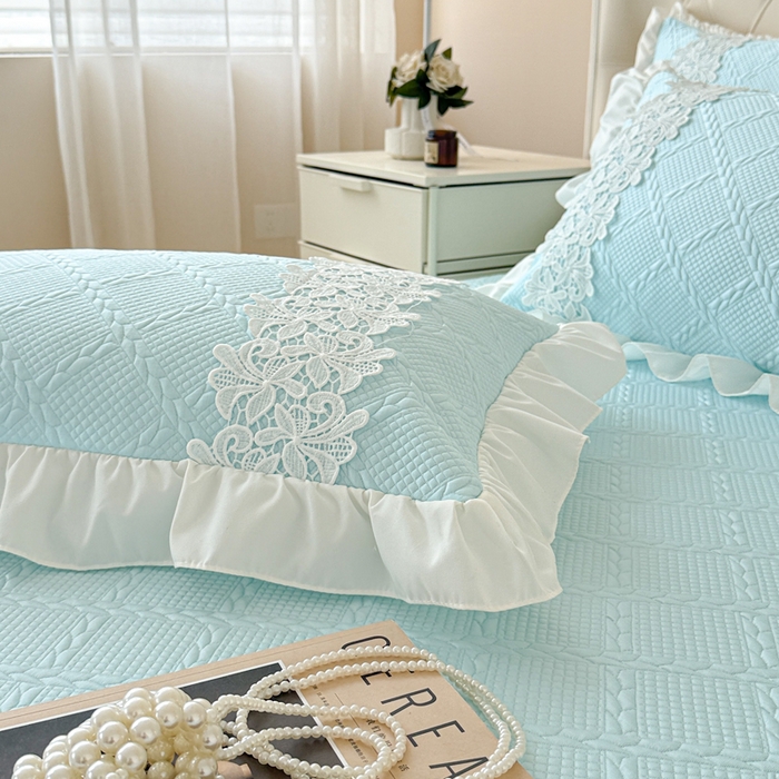 91家纺网 家纺一手货源 找家纺  2025新款PE凉豆豆安娜系列凉席夏被三件套 安娜-浅蓝