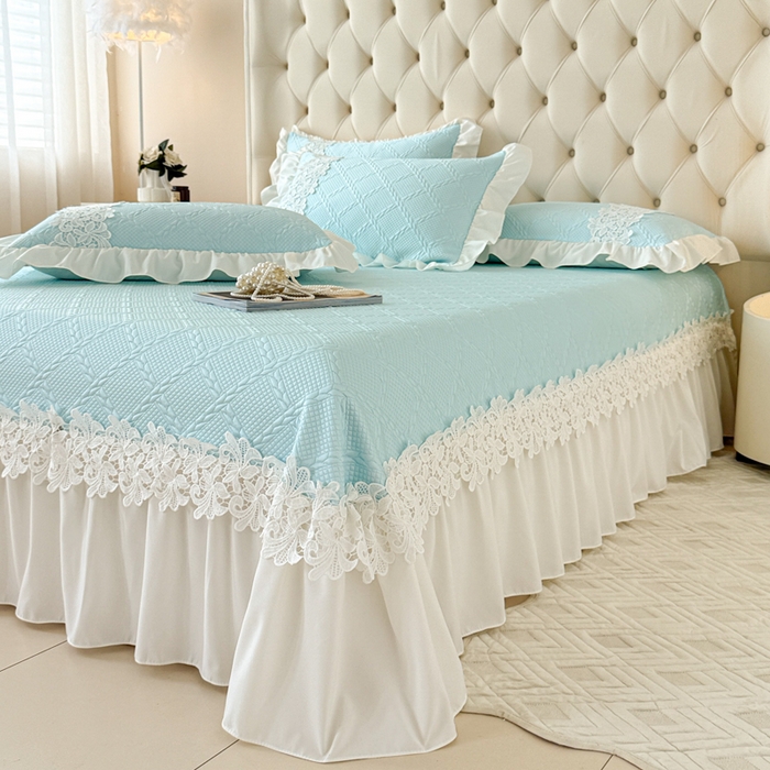 91家纺网 家纺一手货源 找家纺  2025新款PE凉豆豆安娜系列凉席夏被三件套 安娜-浅蓝