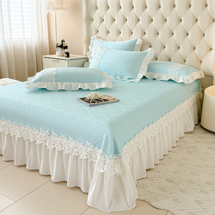 91家纺网 家纺一手货源 找家纺  2025新款PE凉豆豆安娜系列凉席夏被三件套 安娜-浅蓝