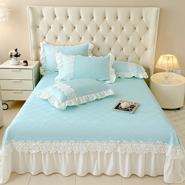 91家纺网 家纺一手货源 找家纺  2025新款PE凉豆豆安娜系列凉席夏被三件套 安娜-浅蓝