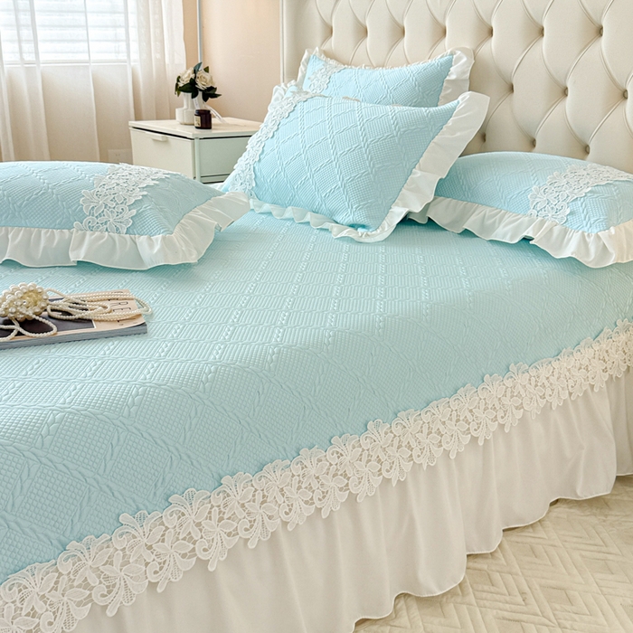 91家纺网 家纺一手货源 找家纺  2025新款PE凉豆豆安娜系列凉席夏被三件套 安娜-浅蓝